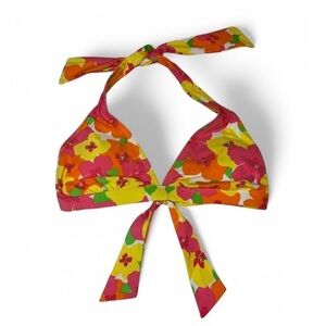 Lilly Pulitzer Bikini Top Medium Halter Tie Back Floral Bright Tropical Swimwear
